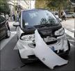 Smart car struck by pedestrian